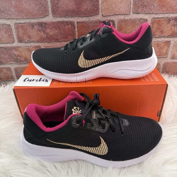 NIKE Flex Experience RN 11 NN Black/Gold/White Wmns‎ Sz 10 (Men 8.5) DD9283 011 - Picture 1 of 8